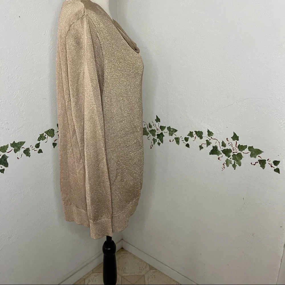 International Concepts INC Womens Gold Metallic Long Sleeve Scoop Neck Faux Wrap - Picture 8 of 15